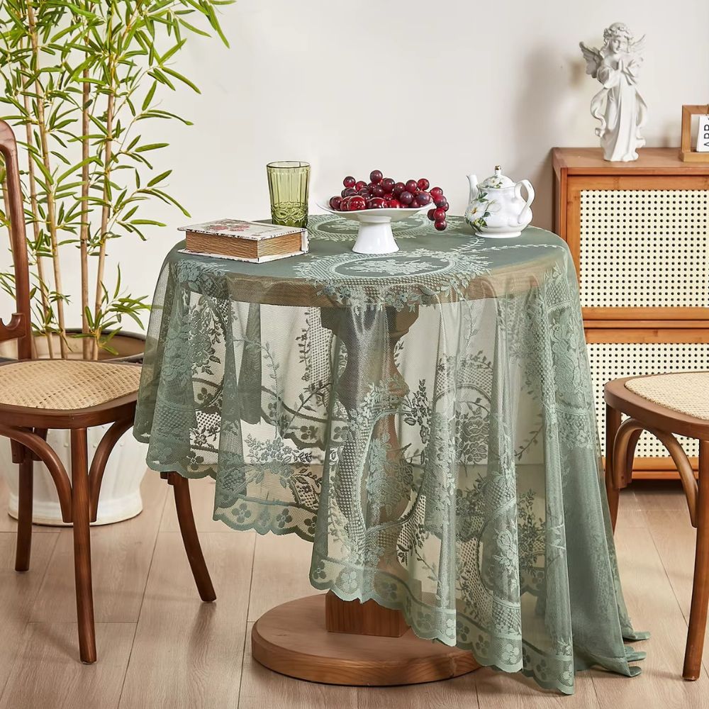 Sheer Lace Round Floral Tablecloth — main product photo