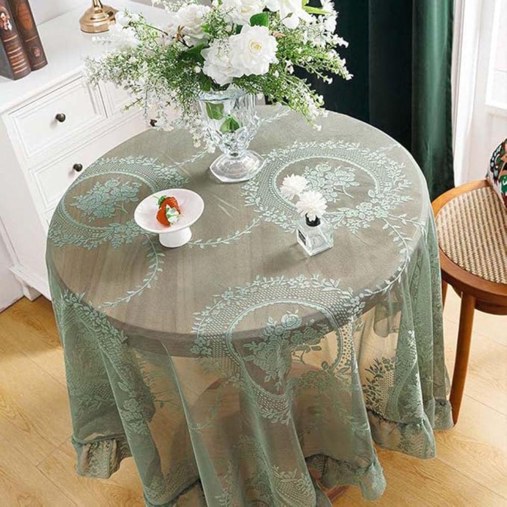 Sheer Lace Round Floral Tablecloth — product detail view