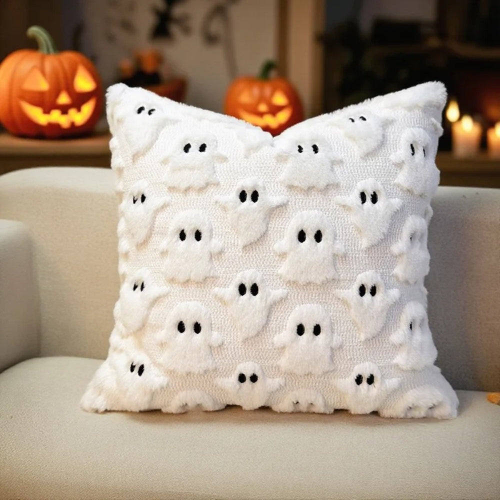 Spooky Ghost Plush Halloween Cushion Cover — product feature detail