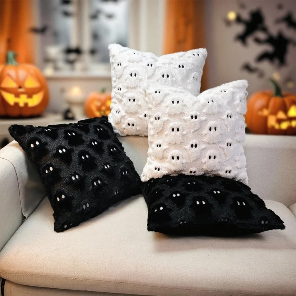 Spooky Ghost Plush Halloween Cushion Cover — product in use