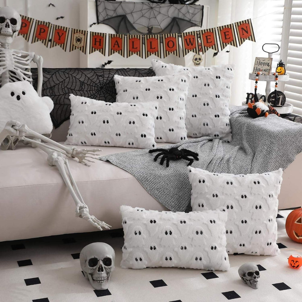 Spooky Ghost Plush Halloween Cushion Cover — product detail view