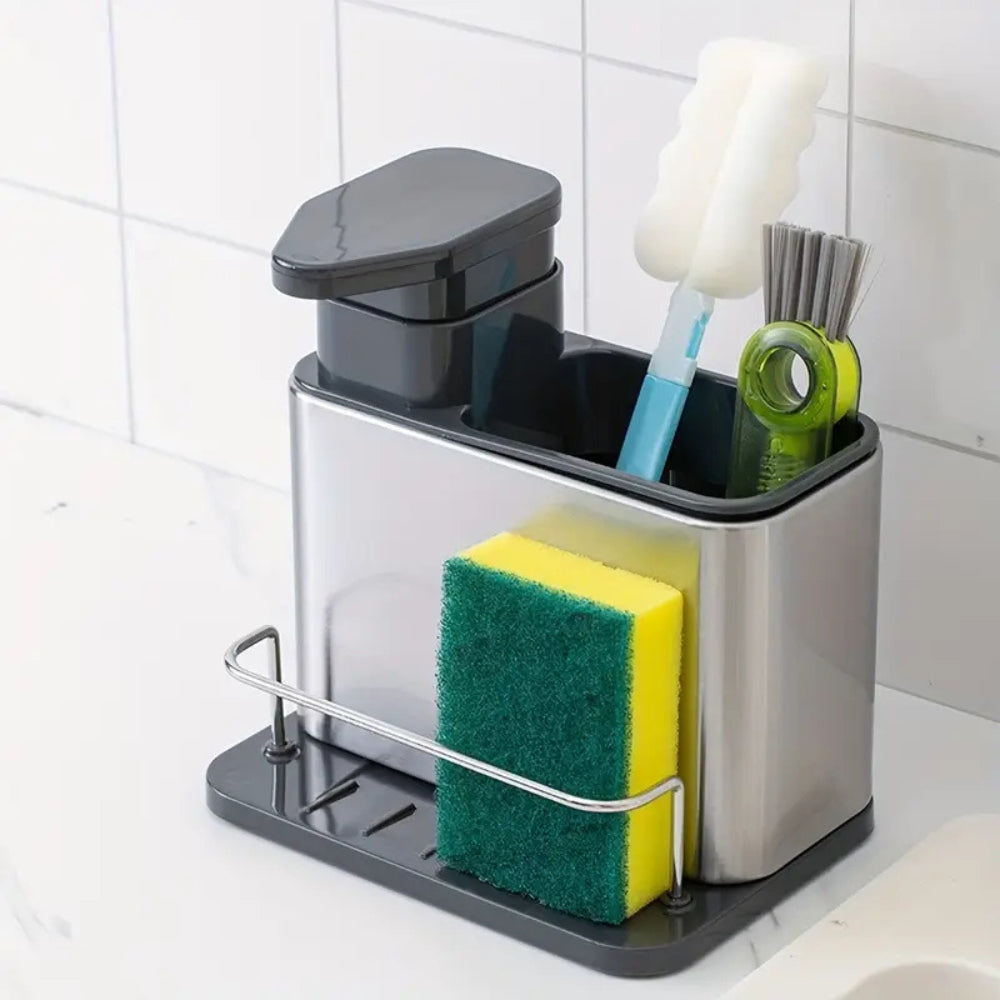 Stainless Steel Dish Soap Dispenser & Utensil Rack — product detail view