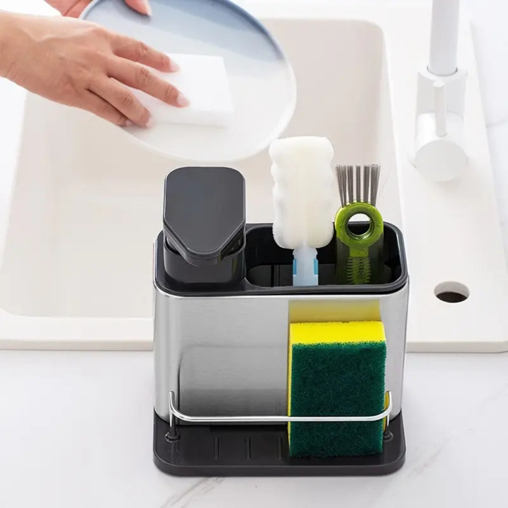 Stainless Steel Dish Soap Dispenser & Utensil Rack — lifestyle shot