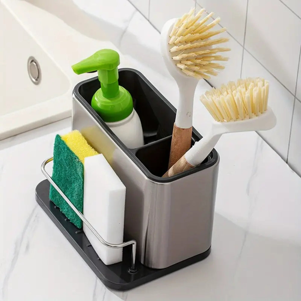 Stainless Steel Dish Soap Dispenser & Utensil Rack — product close-up