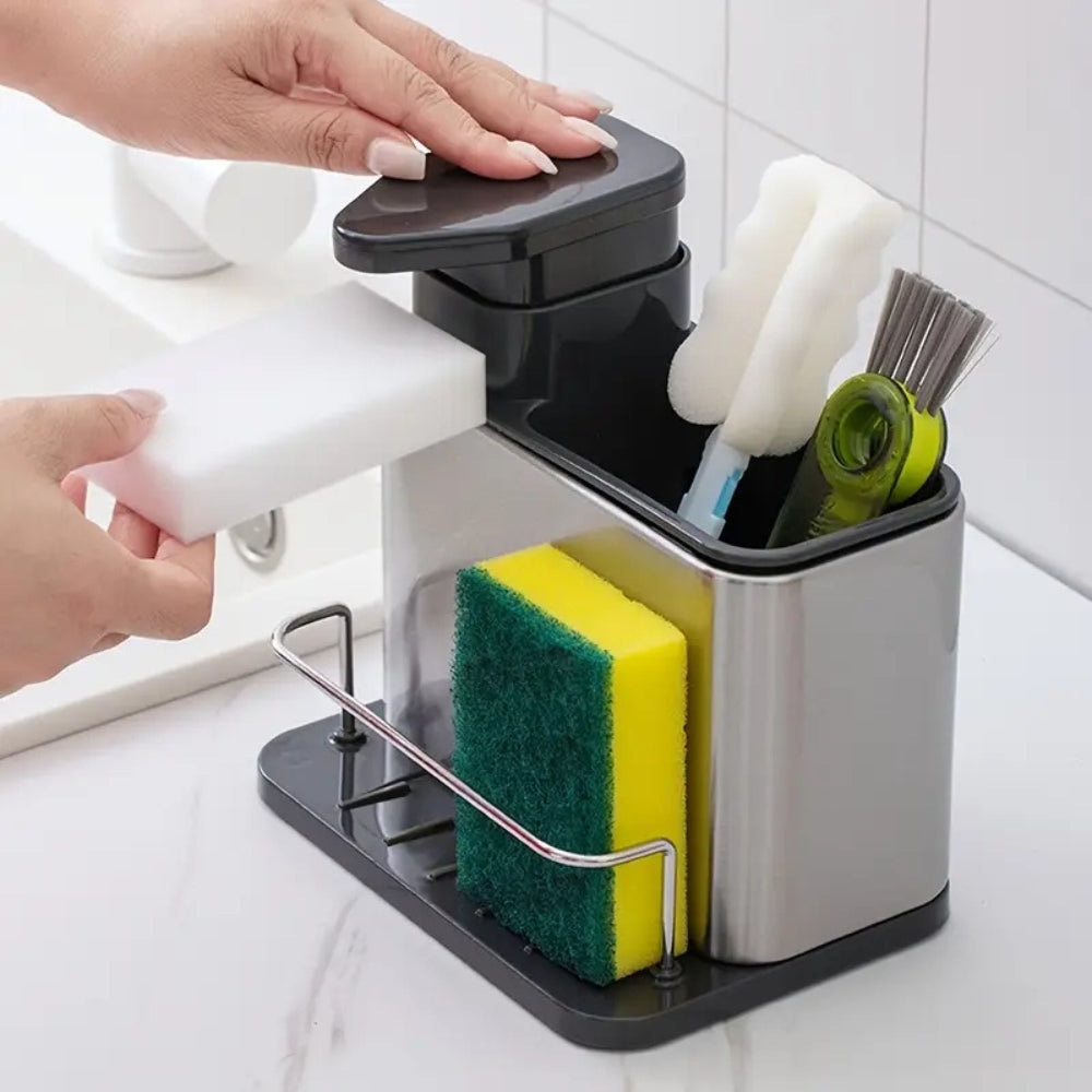 Stainless Steel Dish Soap Dispenser & Utensil Rack — main product photo
