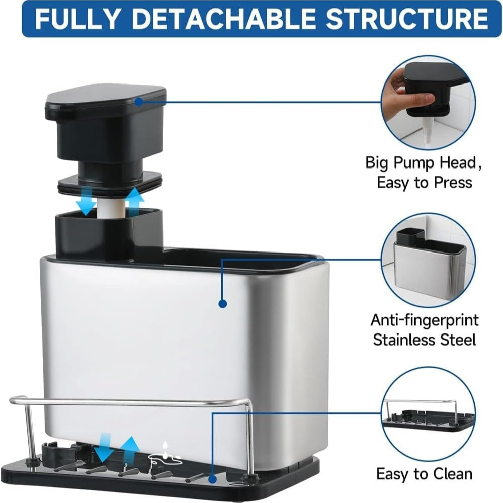 Stainless Steel Dish Soap Dispenser & Utensil Rack — product in use