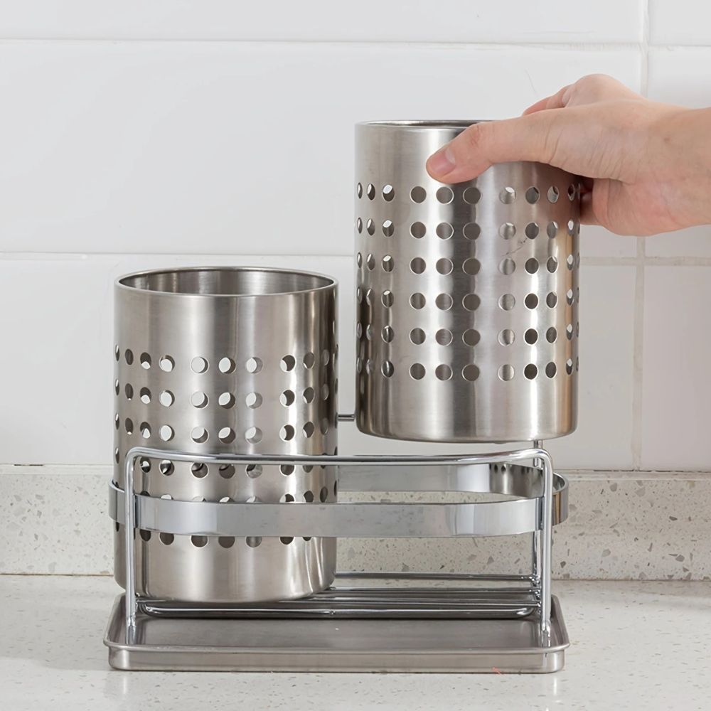 Stainless Steel Utensil Holder with Hole — product close-up