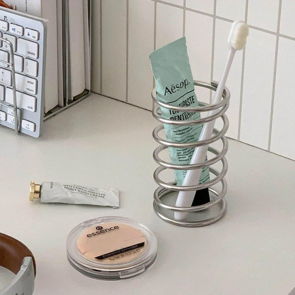 Stainless Steel Spiral Toothbrush Holder — product in use