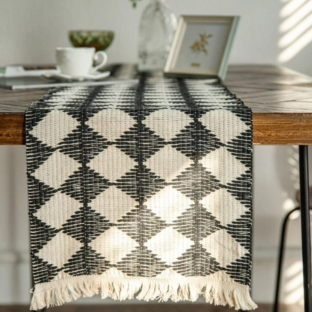 Stitching Tassel Diamond Table Runner — product in use
