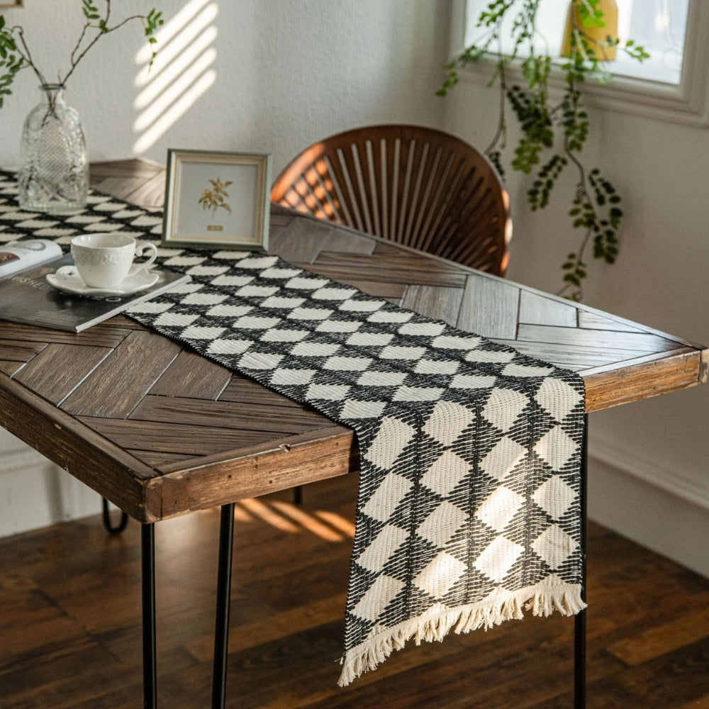 Stitching Tassel Diamond Table Runner — alternate angle view