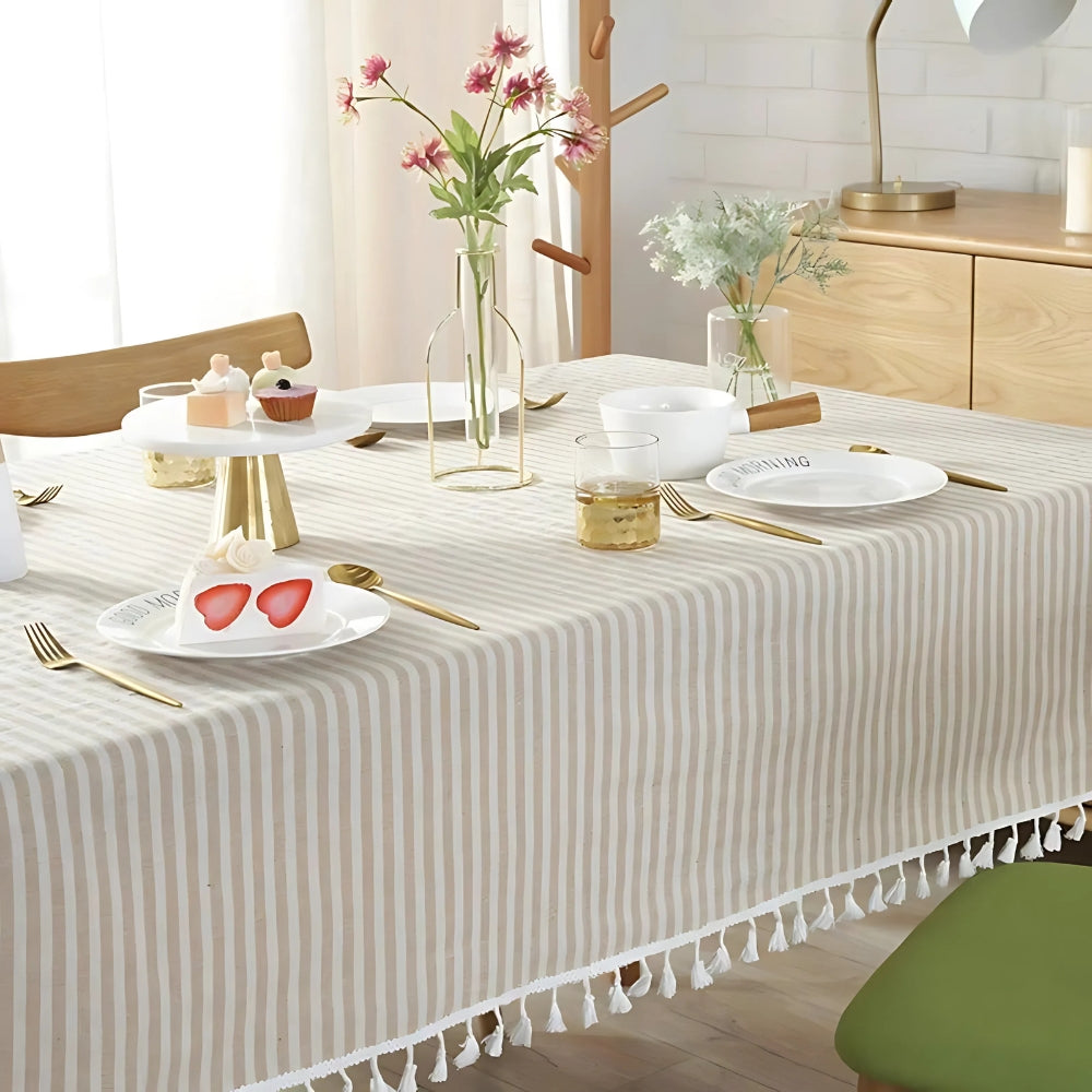 Classic Striped Tassel Table Cloth — product close-up