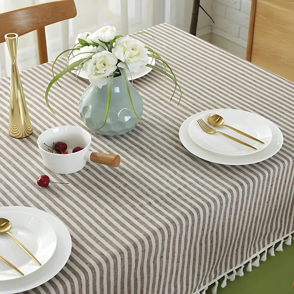 Classic Striped Tassel Table Cloth — lifestyle shot