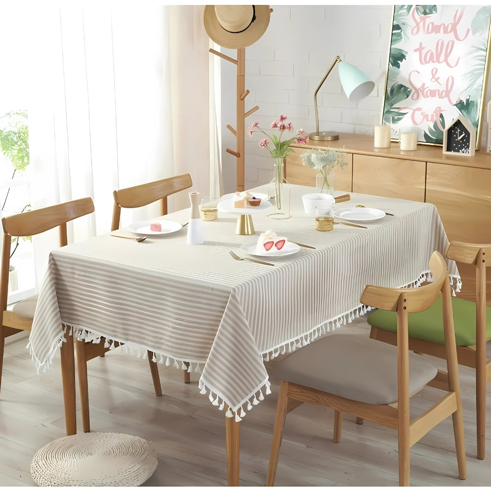 Classic Striped Tassel Table Cloth — alternate angle view