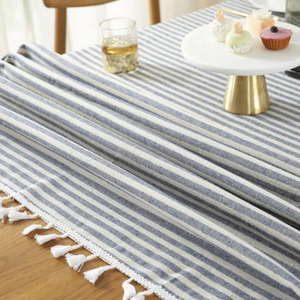 Classic Striped Tassel Table Cloth — product in use