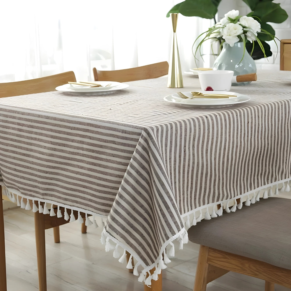 Classic Striped Tassel Table Cloth — product detail view