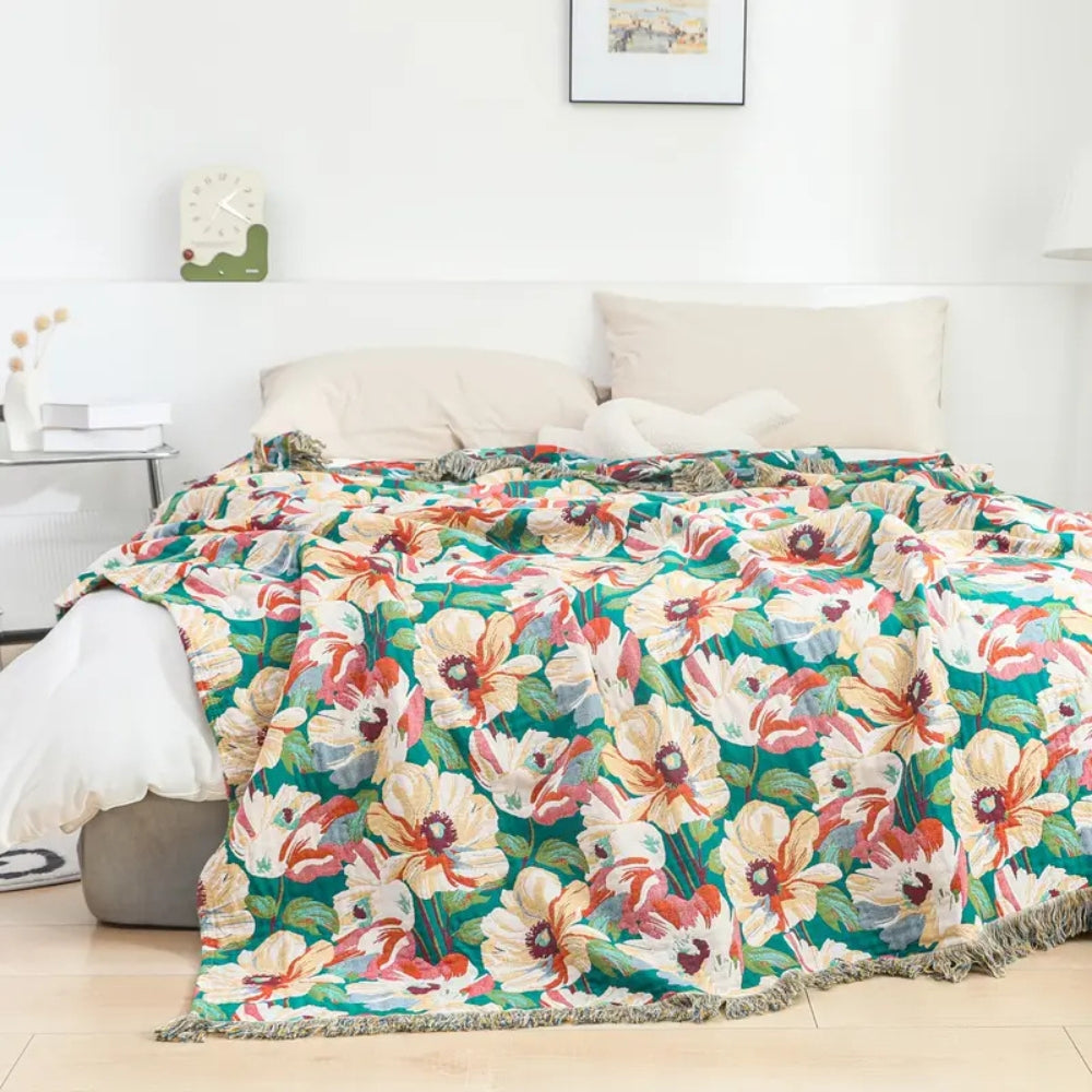 Sunlit Floral Tassel Cotton Blanket — main product photo