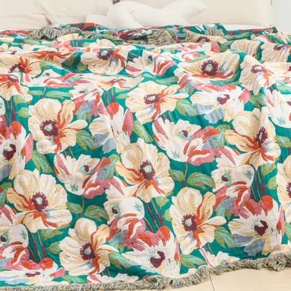 Sunlit Floral Tassel Cotton Blanket — product detail view
