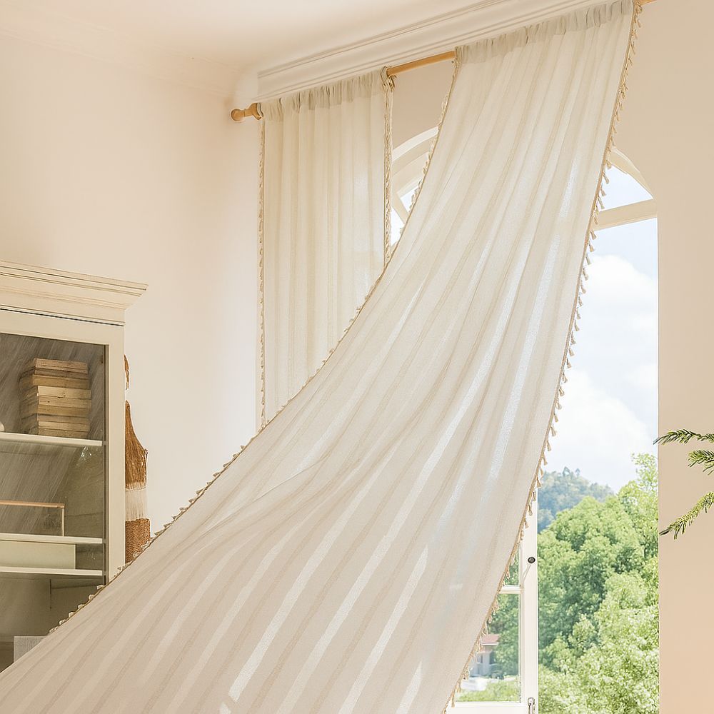 Sunlit Stripes Sheer Tassel Curtain — alternate angle view
