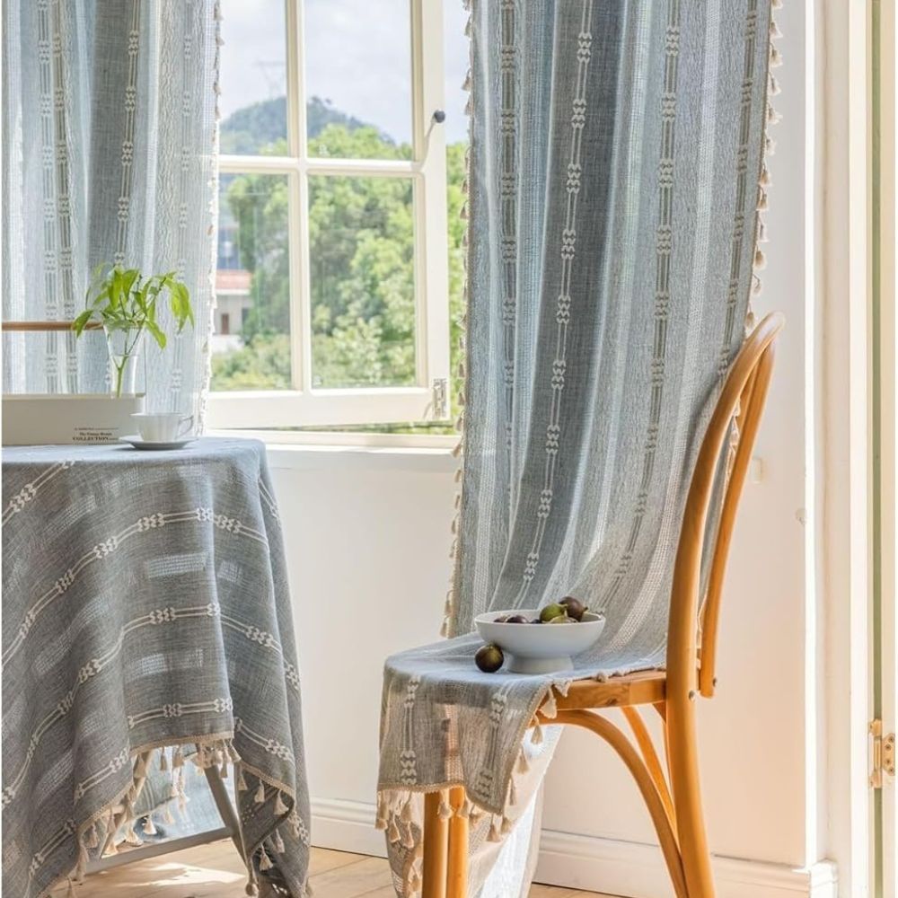 Sunlit Stripes Sheer Tassel Curtain — product in use
