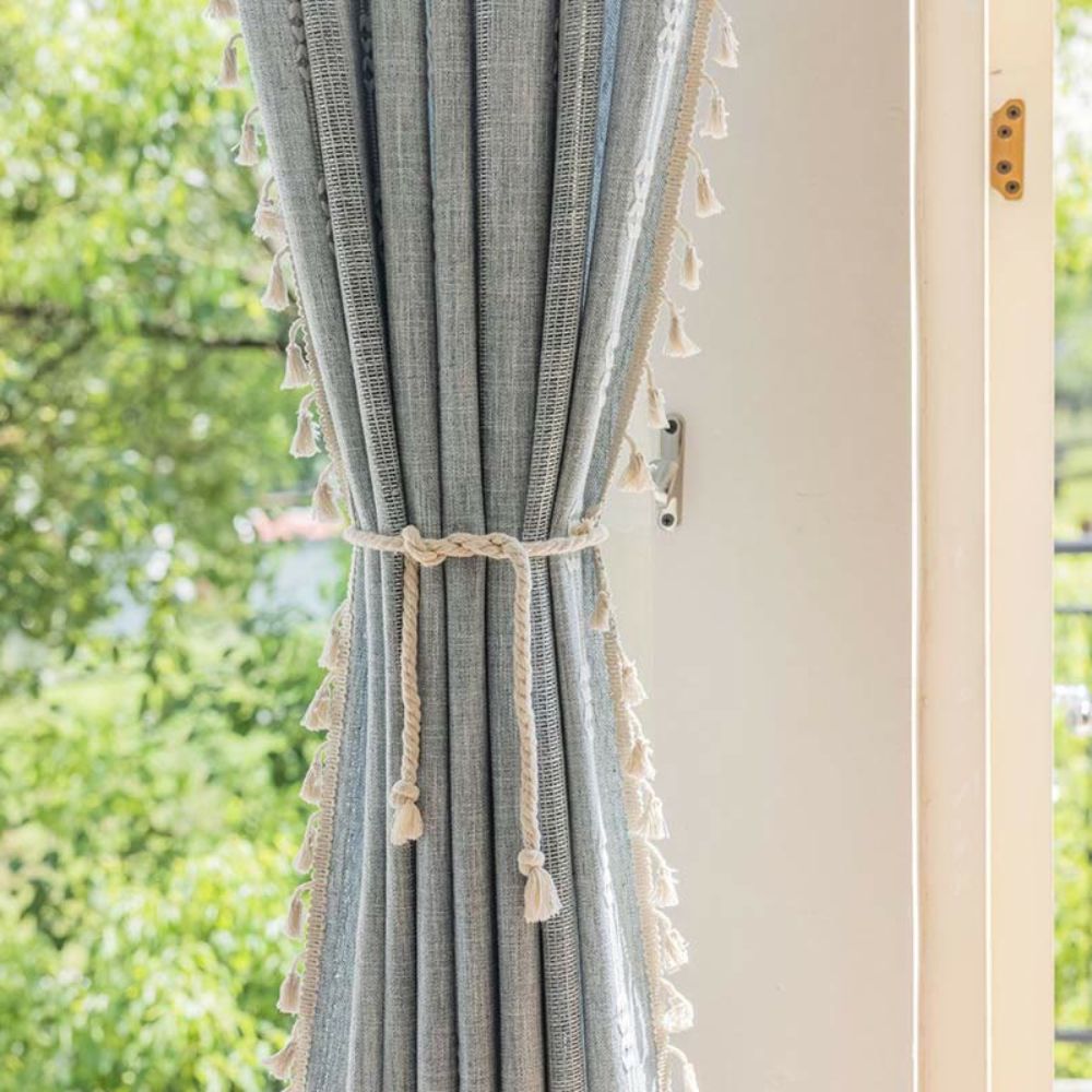 Sunlit Stripes Sheer Tassel Curtain — product detail view