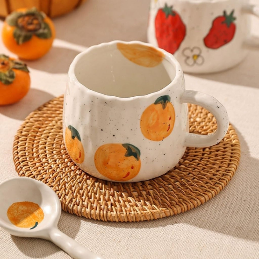 Sunny Fruit Ceramic Mugs — material texture close-up