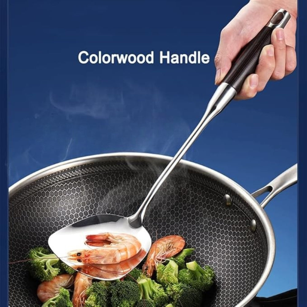 Gleaming Stainless Steel Wooden Utensils | 6Pcs Set — alternate angle view