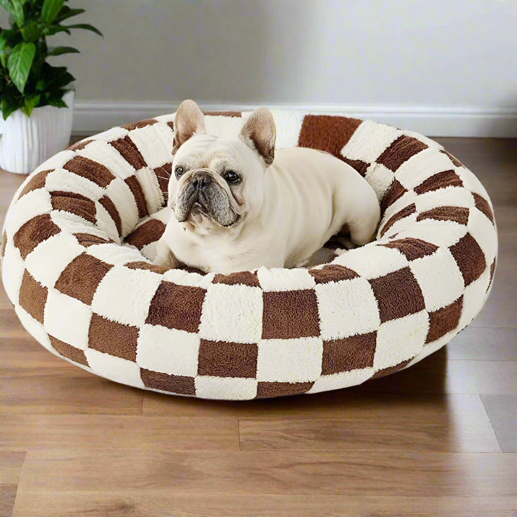 Snuggle Floral Checkerboard Pet Bed — alternate angle view