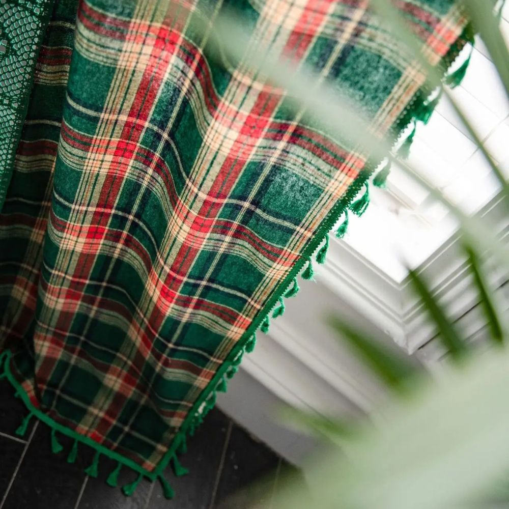 Tartan Crochet Lace Tassel Curtain — product in use