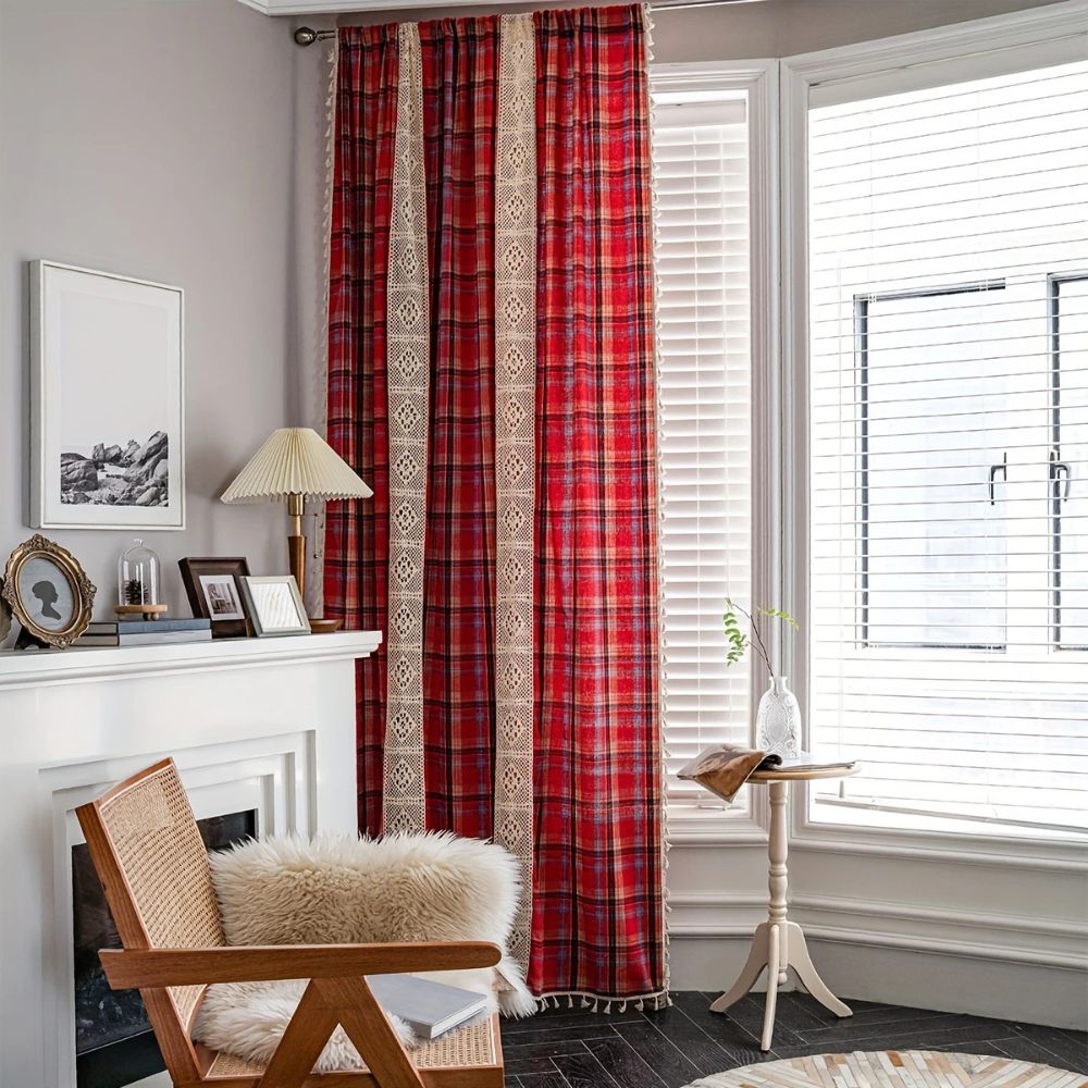 Tartan Crochet Lace Tassel Curtain — lifestyle shot