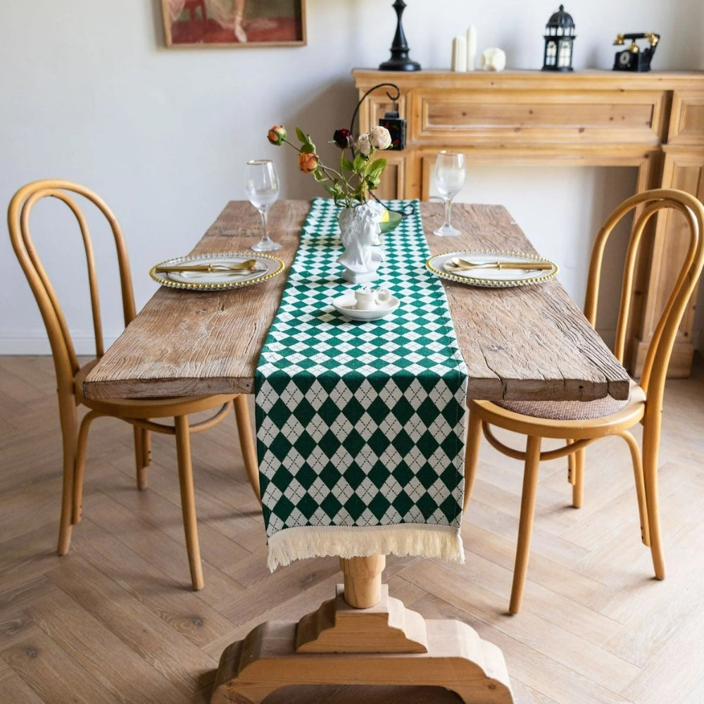 Tasseled Diamond Checkered Table Runner — main product photo