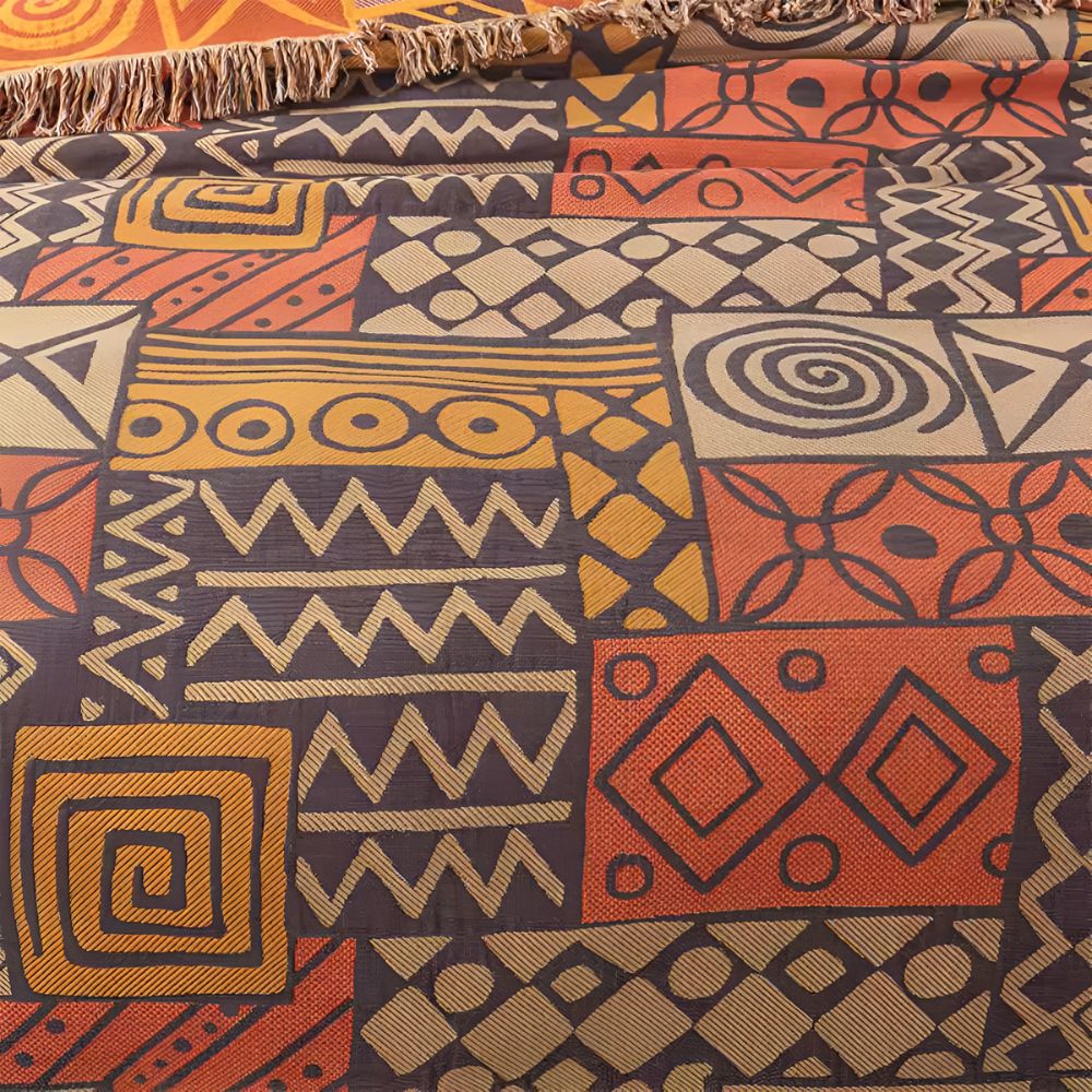 Tribal Patchwork Reversible Tassel Cotton Blanket — product feature detail