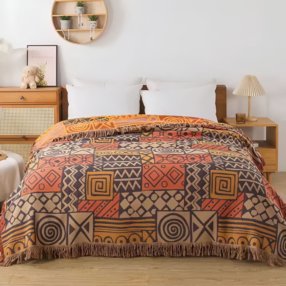 Tribal Patchwork Reversible Tassel Cotton Blanket — main product photo