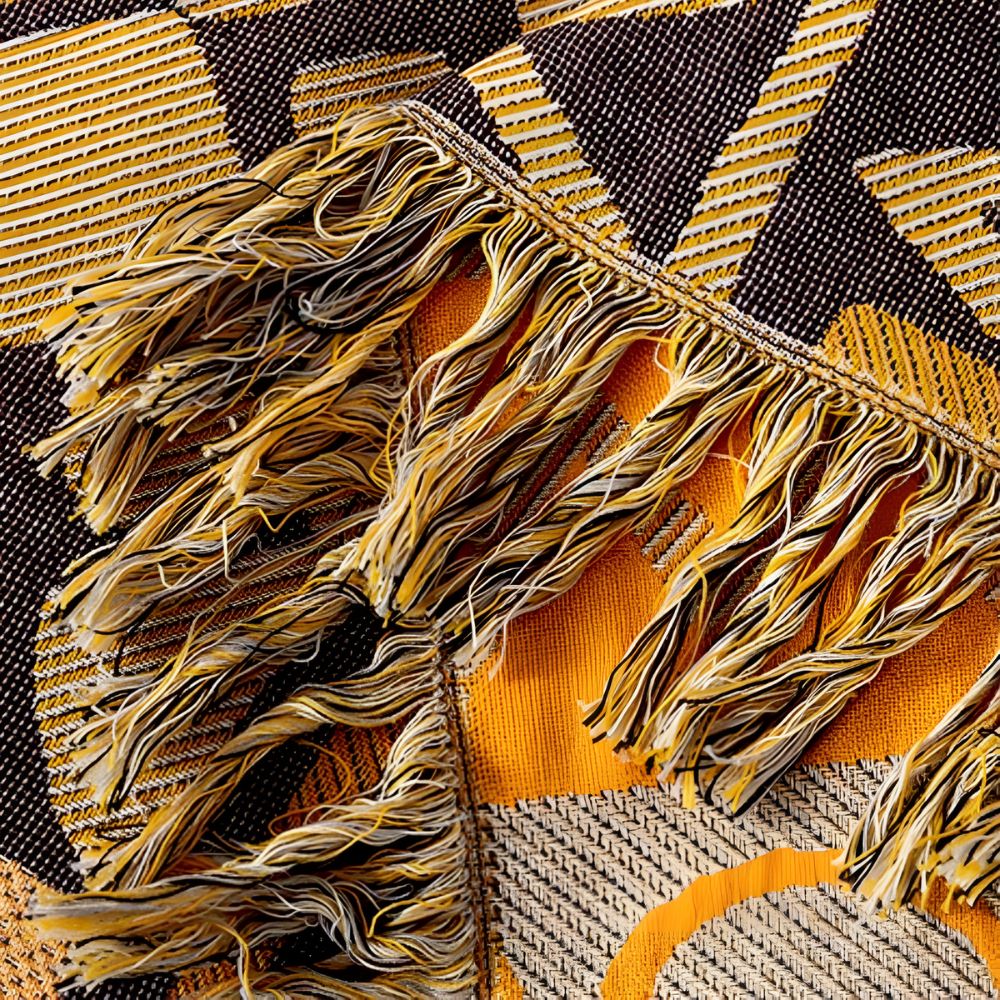 Tribal Patchwork Reversible Tassel Cotton Blanket — product close-up
