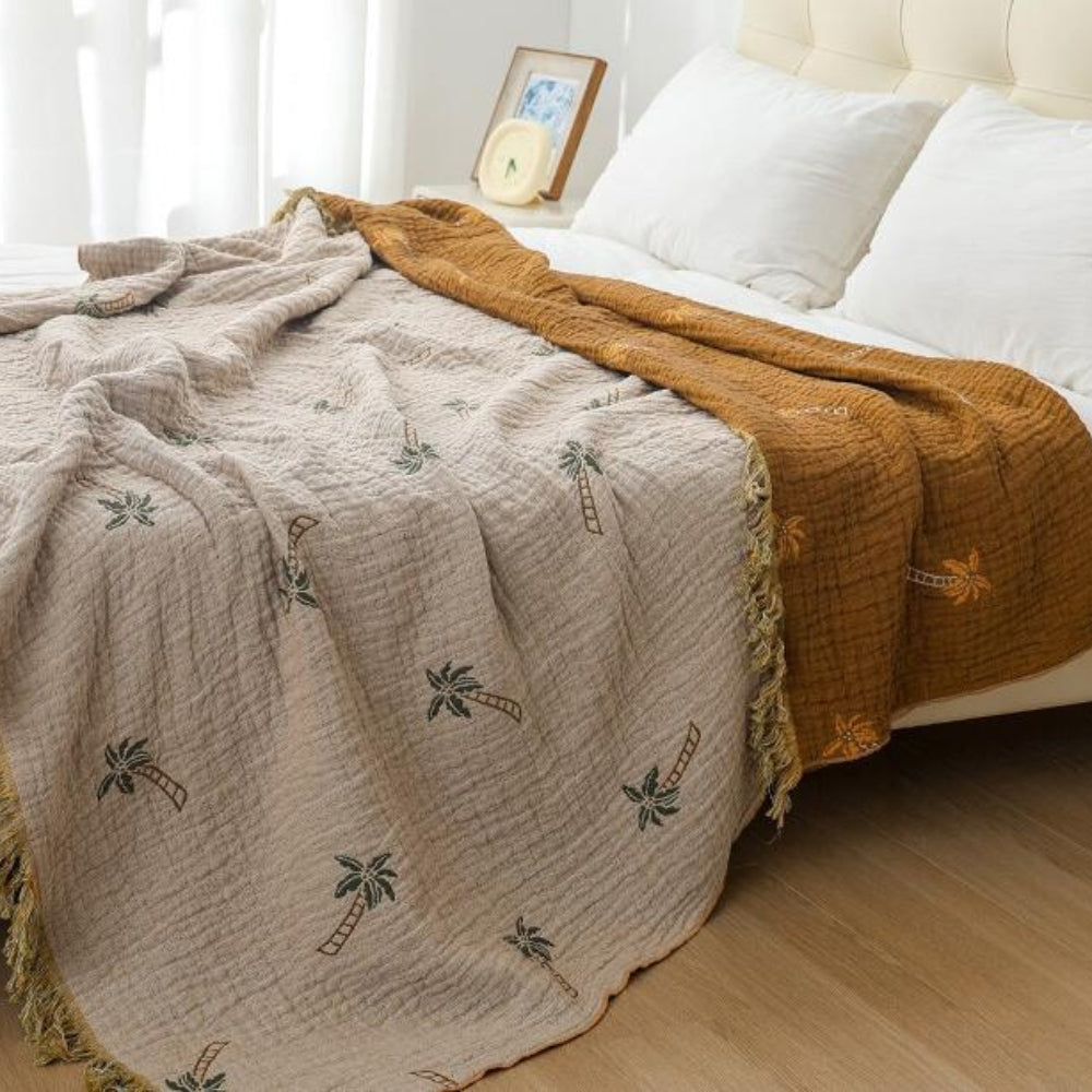Tropical Palm Tree Reversible Cotton Blanket — product detail view