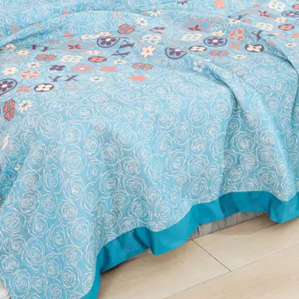 Turquoise Floral Glam Gauze Blanket — product in use