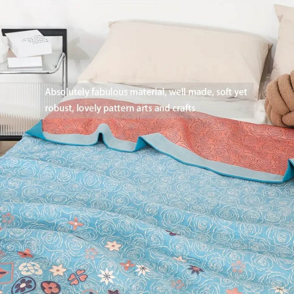 Turquoise Floral Glam Gauze Blanket — alternate angle view