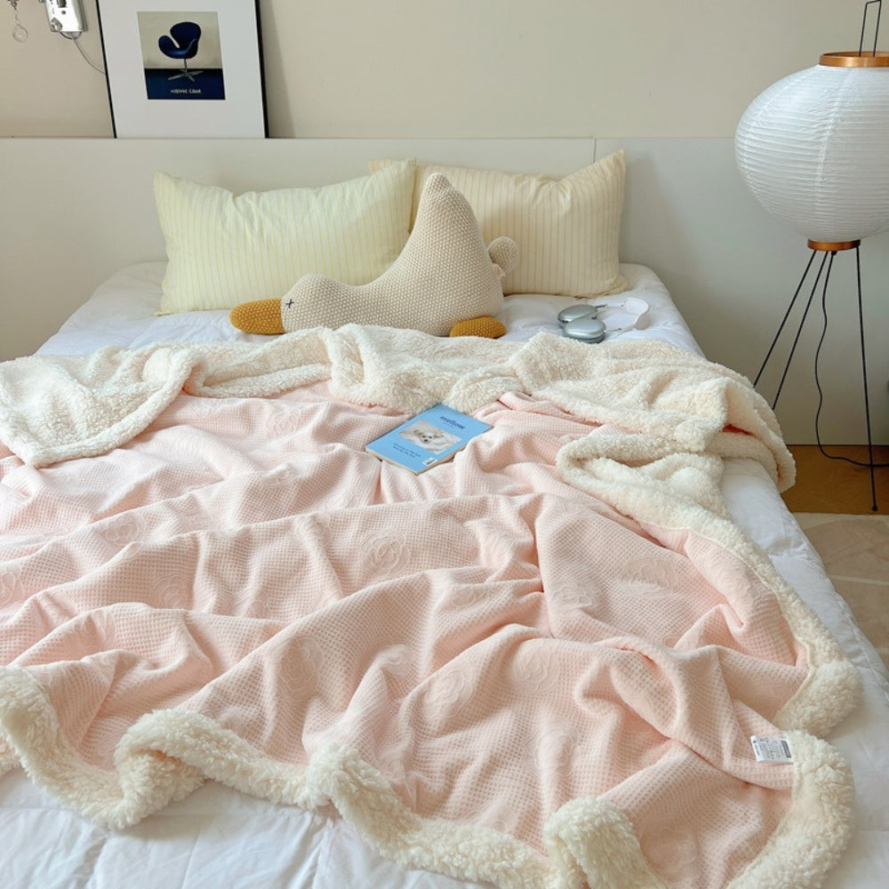 Solène Floral Embossed Sherpa Blanket — product in use