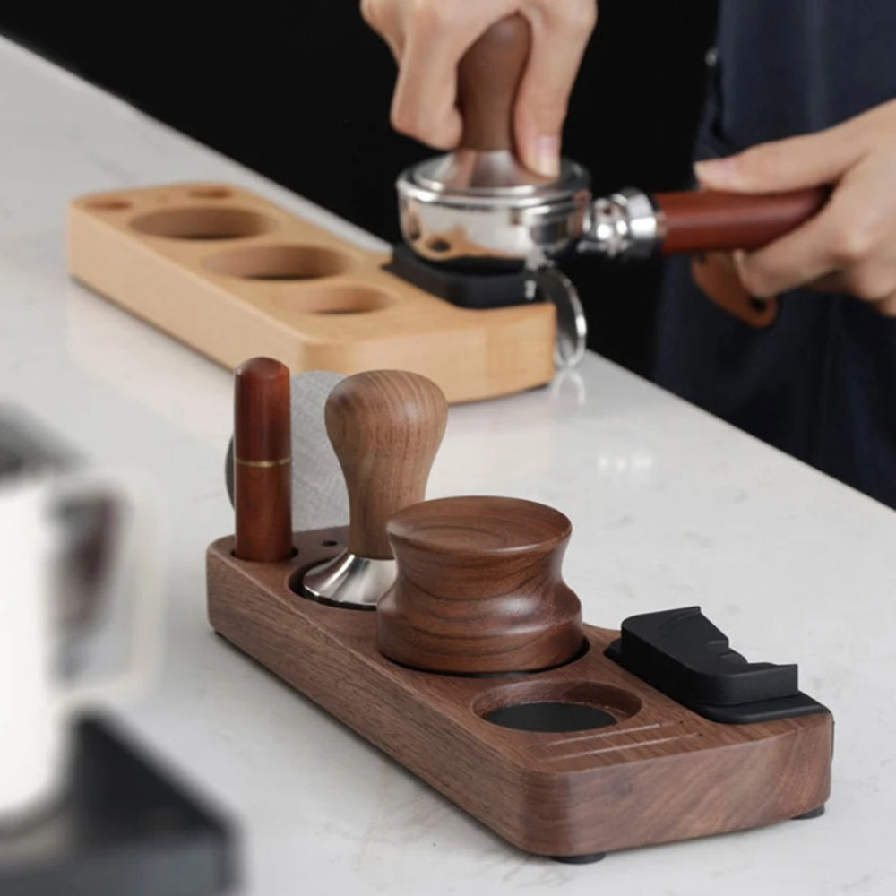 Walnut Espresso Tamper Station Coffee Bar Stand — main product photo