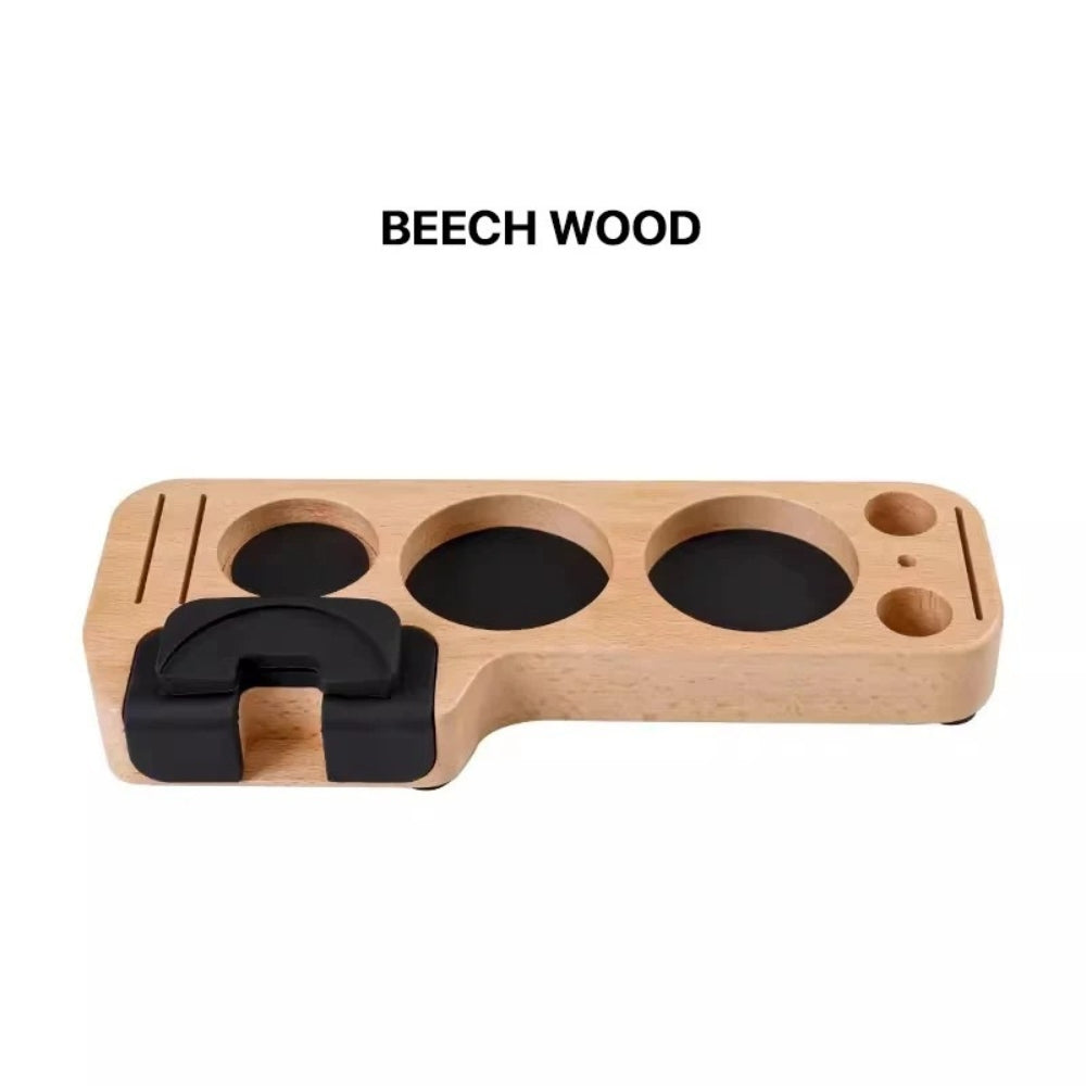Walnut Espresso Tamper Station Coffee Bar Stand — size and scale reference