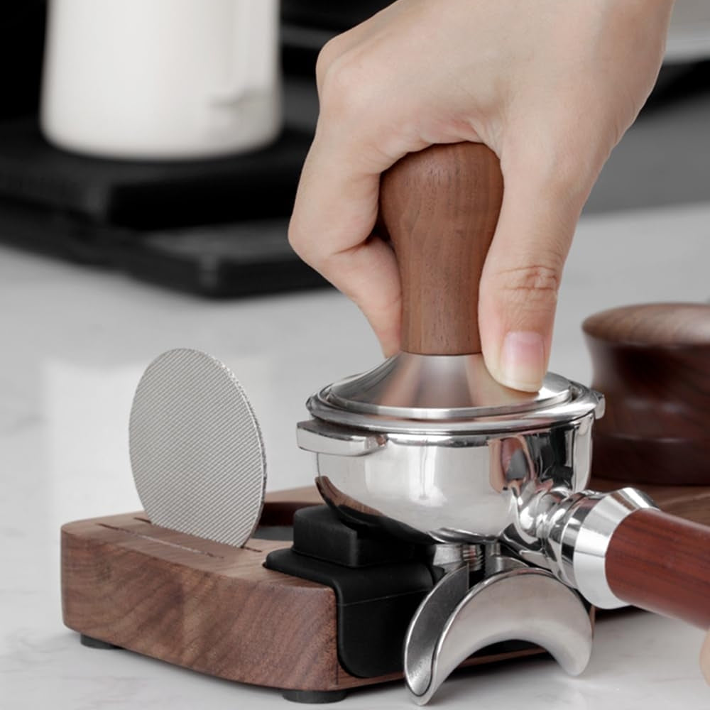 Walnut Espresso Tamper Station Coffee Bar Stand — product close-up