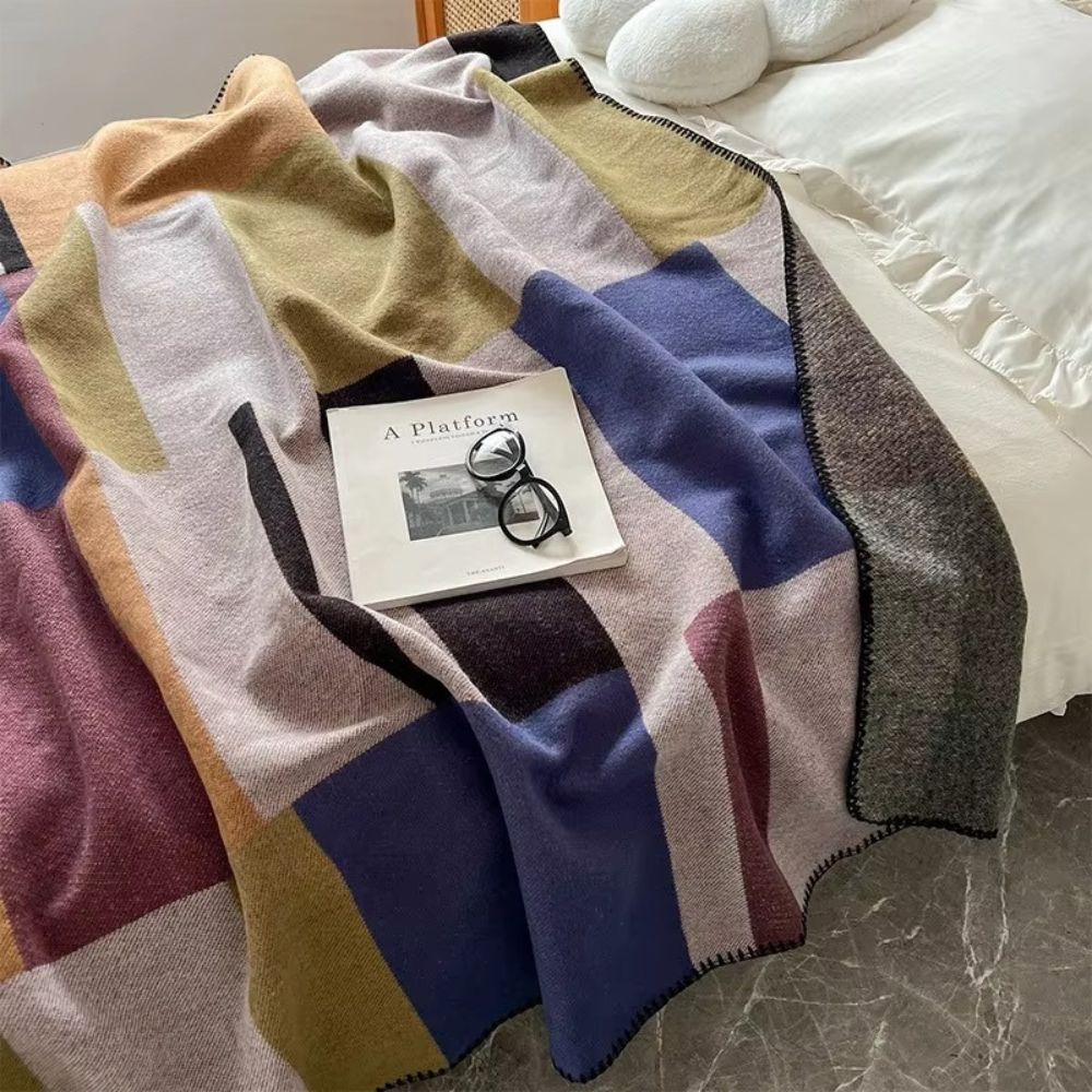 Warm Knit Colourblock Plaid Blanket — product detail view