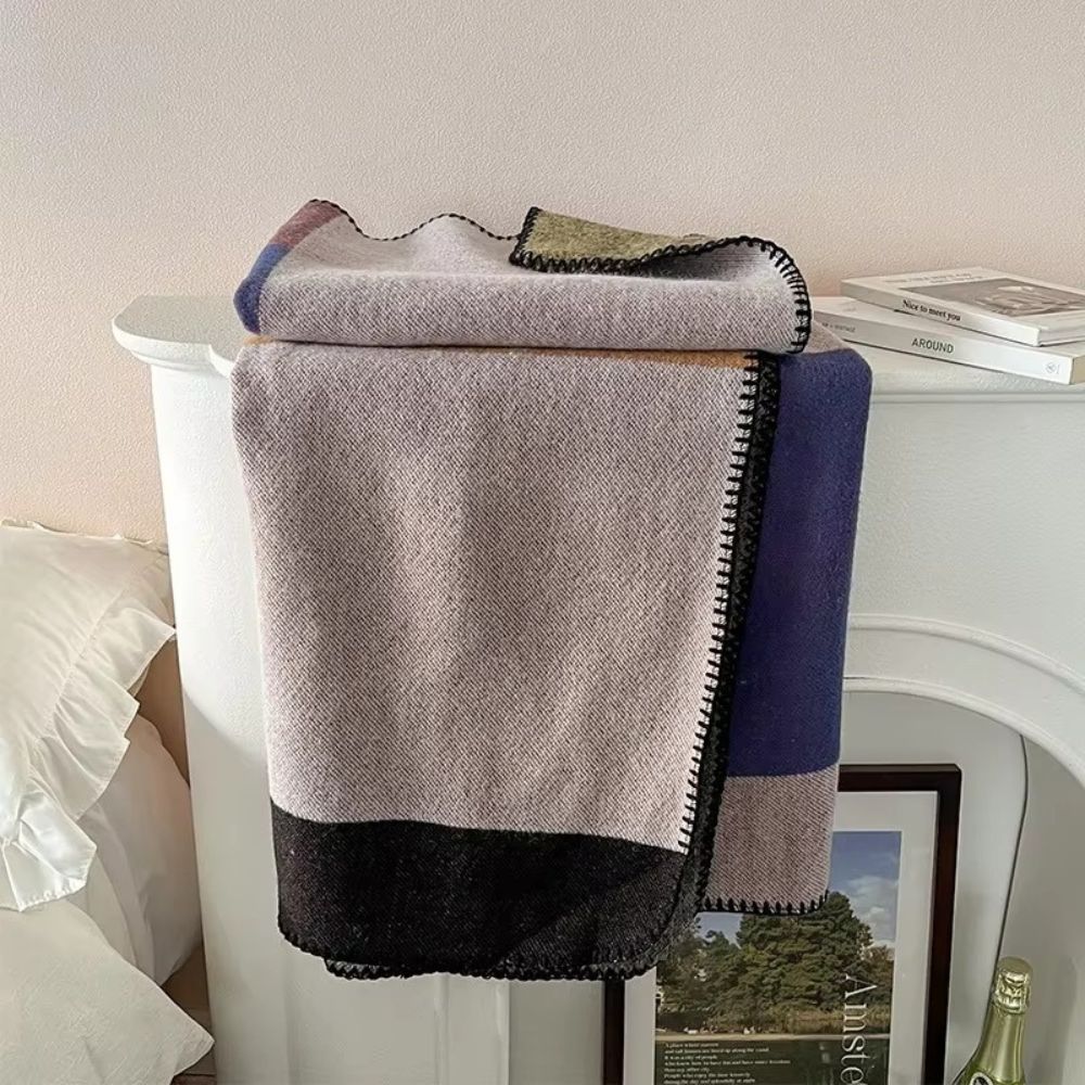 Warm Knit Colourblock Plaid Blanket — alternate angle view