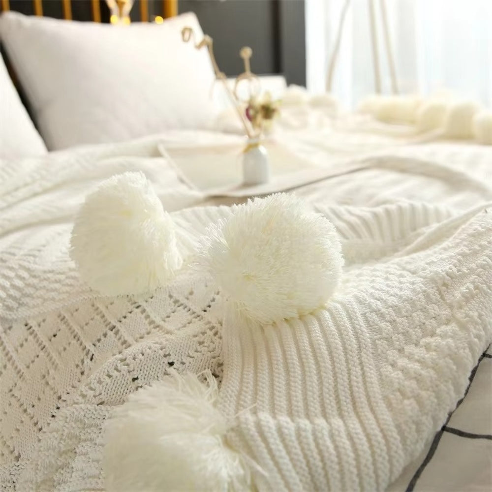 Whimsy Fluffy Pom-Pom Macaron Blanket — alternate angle view