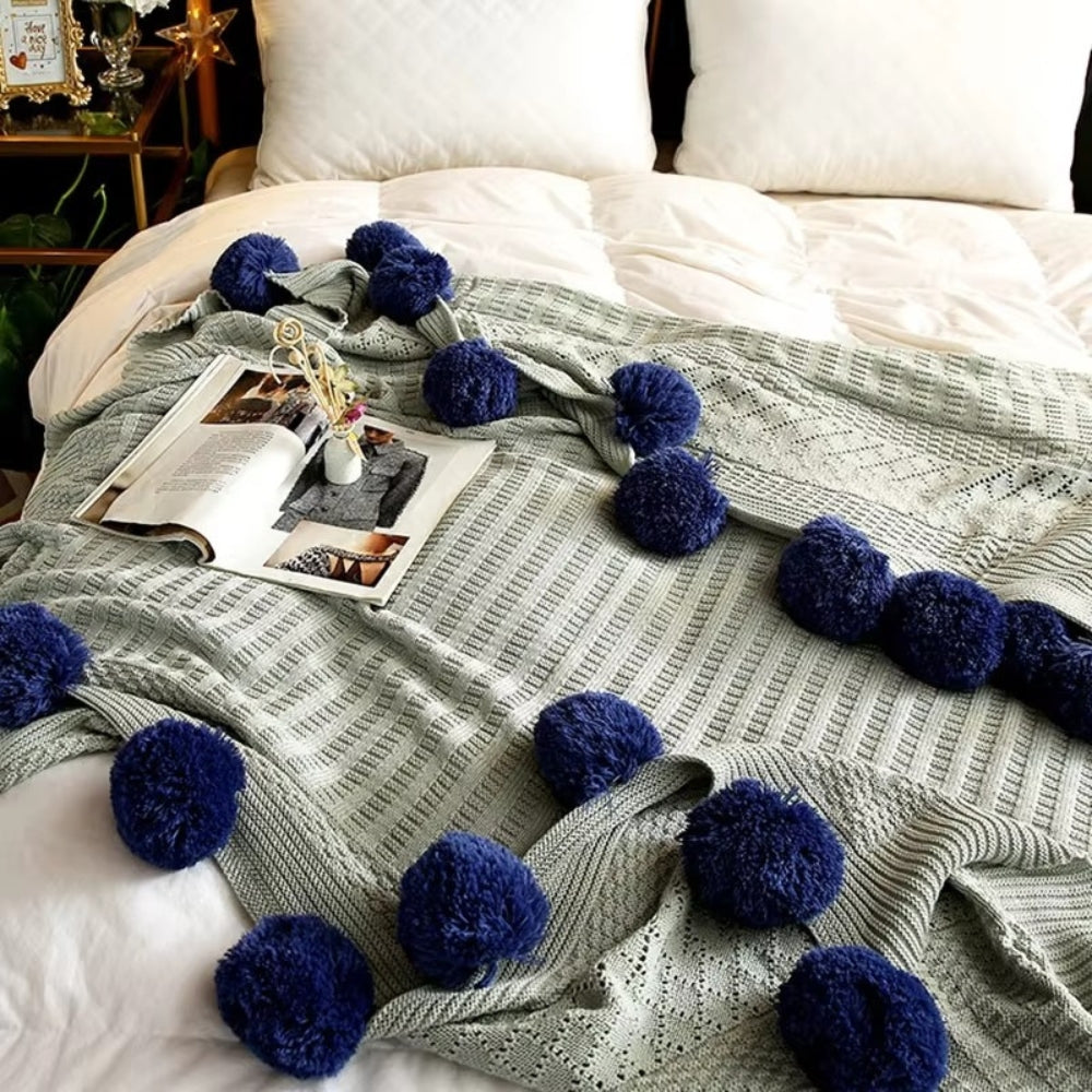 Whimsy Fluffy Pom-Pom Macaron Blanket — size and scale reference