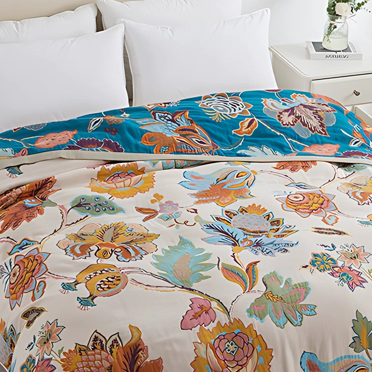 Wildbloom Reversible Flora Cotton Blanket — product detail view