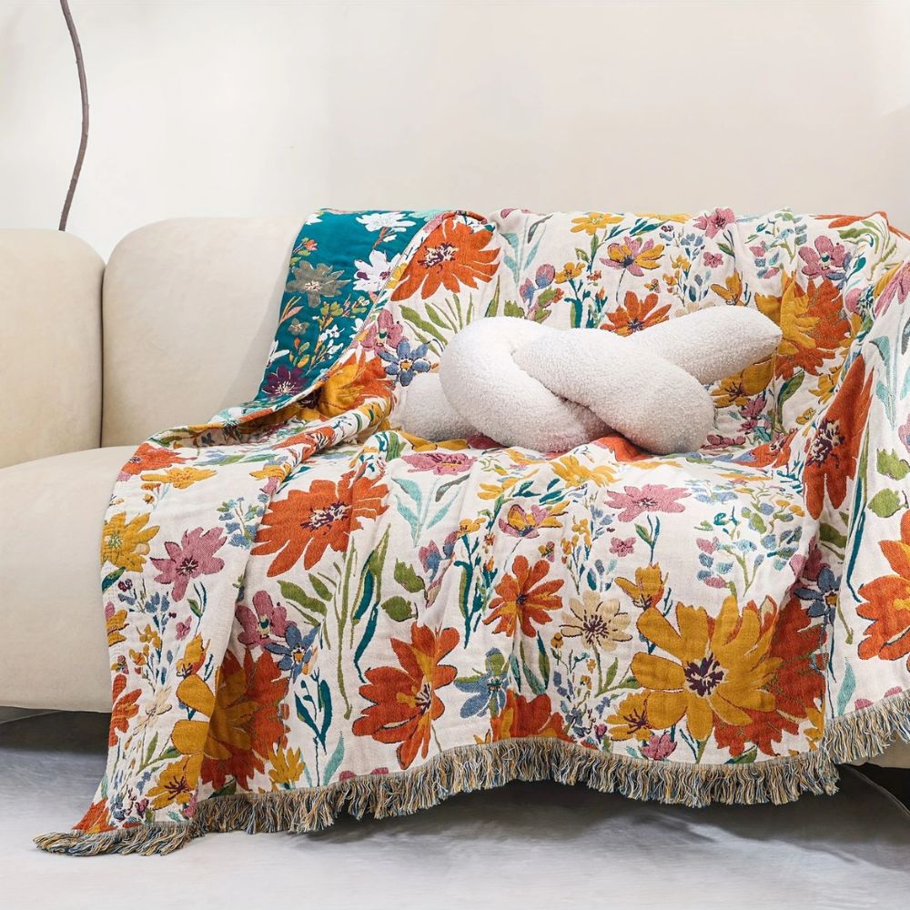 Wildflower Garden Cotton Blanket — product in use