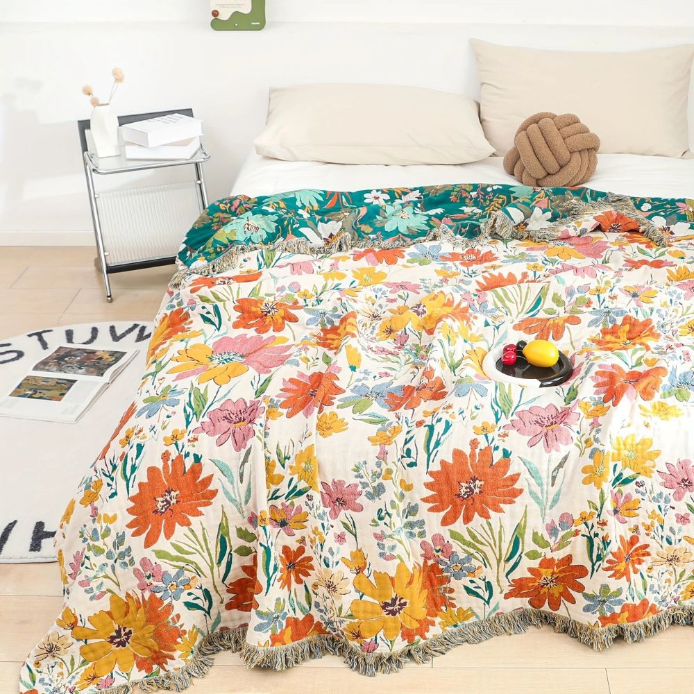 Wildflower Garden Cotton Blanket — product detail view