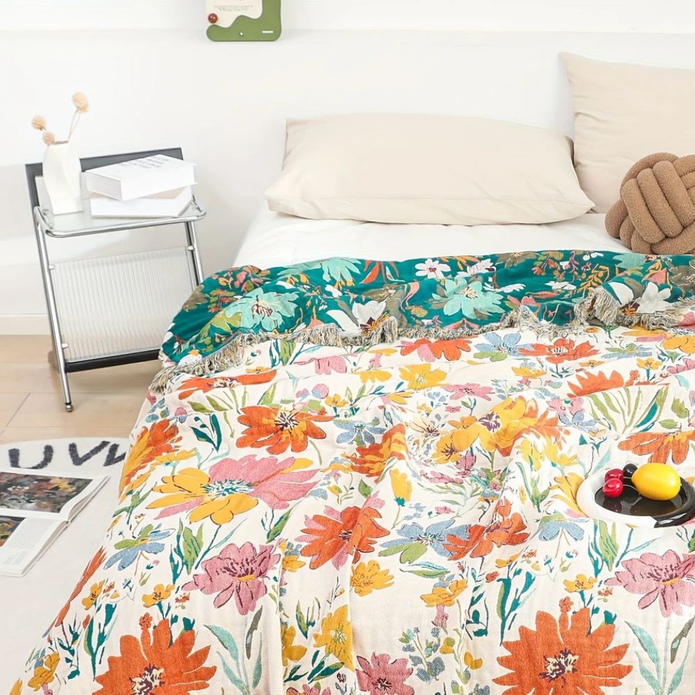 Wildflower Garden Cotton Blanket — alternate angle view
