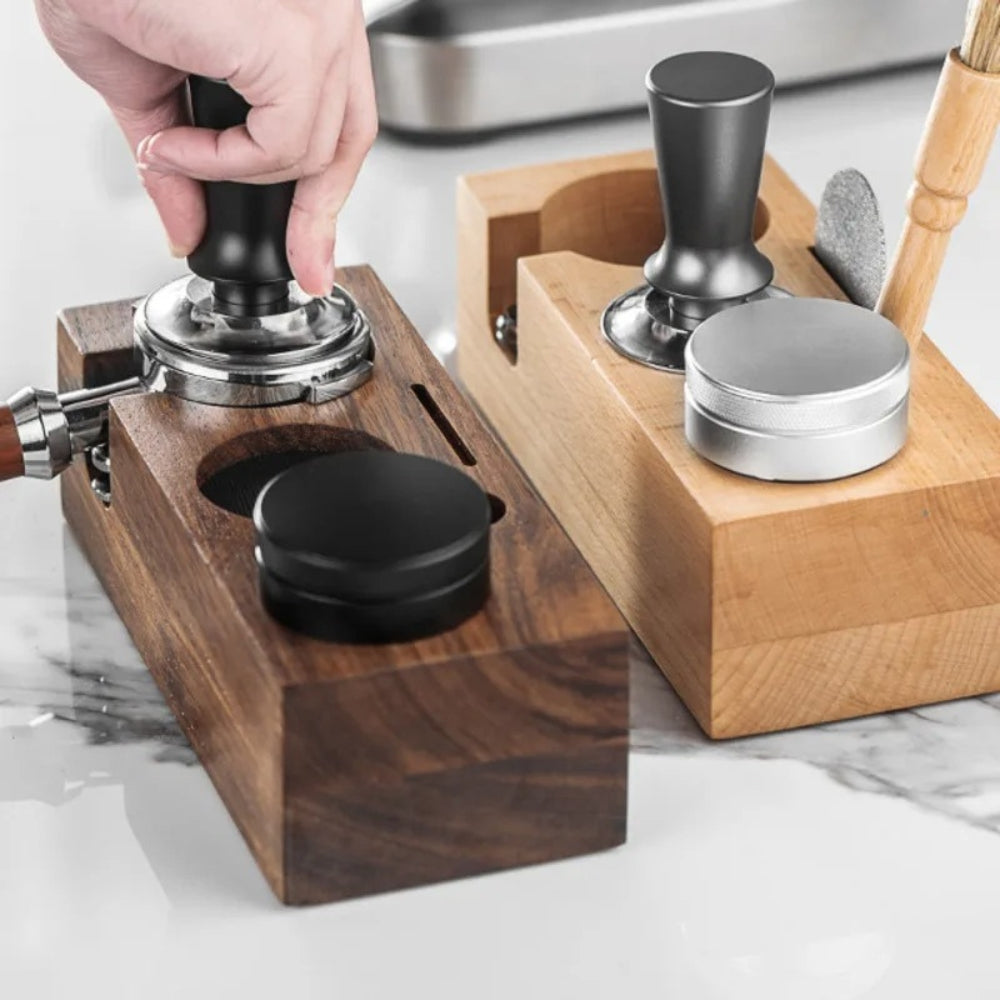 Rectangular Wood Coffee Tamper Station — product close-up