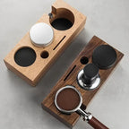 Rectangular Wood Coffee Tamper Station — product in use